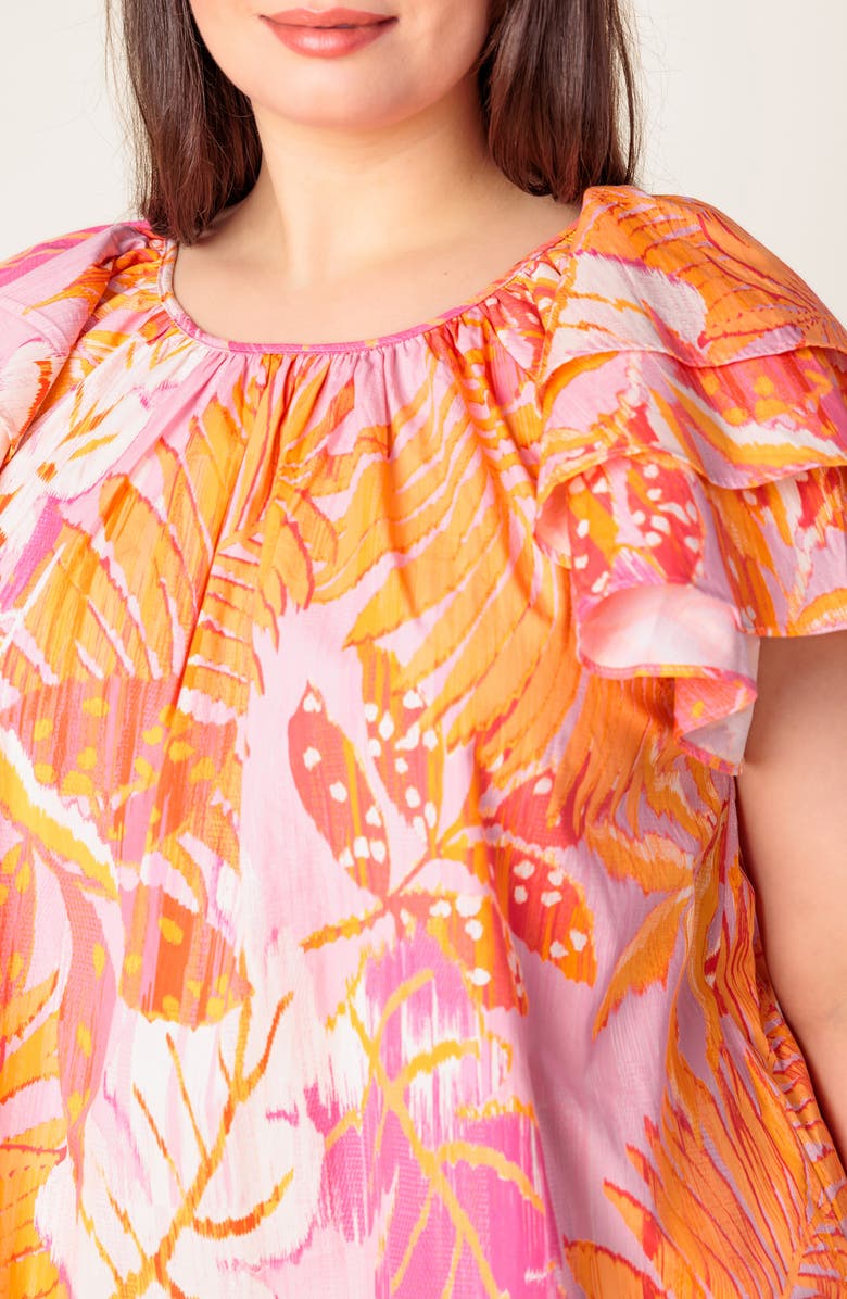 FLYING TOMATO Tiered Flutter Sleeve Cotton Top, Alternate, color, Pink Orange