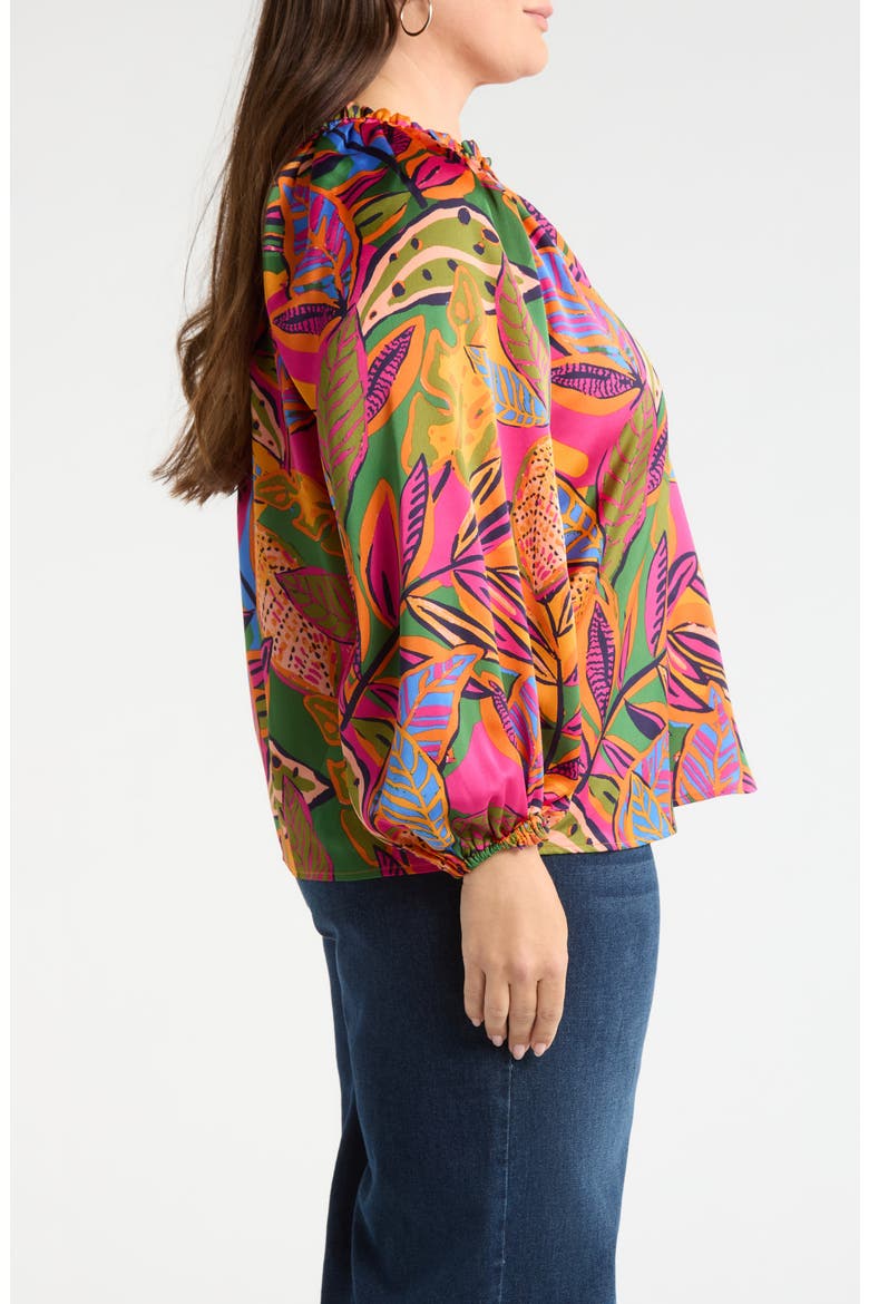 Floral Jovie Satin Split Neck Top, Alternate, color, ORANGE-PINK-MULTI