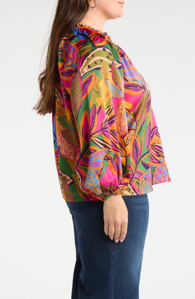 SUGARLIPS Floral Jovie Satin Split Neck Top, Alternate, color, Orange-Pink-Multi