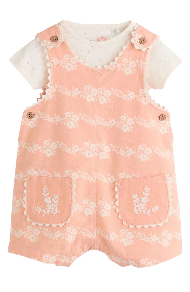 NEXT Orange Floral Romper & Bodysuit Set, Main, color, Coral