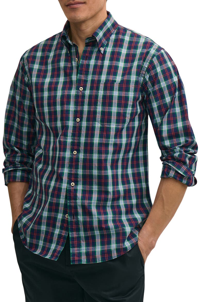Cotton Poplin Button-Down Shirt, Main, color, HYDRANGEANAVYPLAID