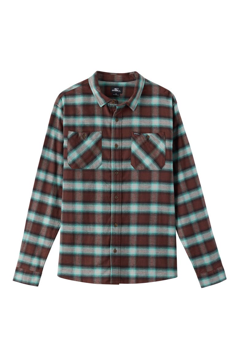 Kids' Coastline Plaid Stretch Cotton Flannel Button-Up Shirt, Main, color, CHOCOLATE