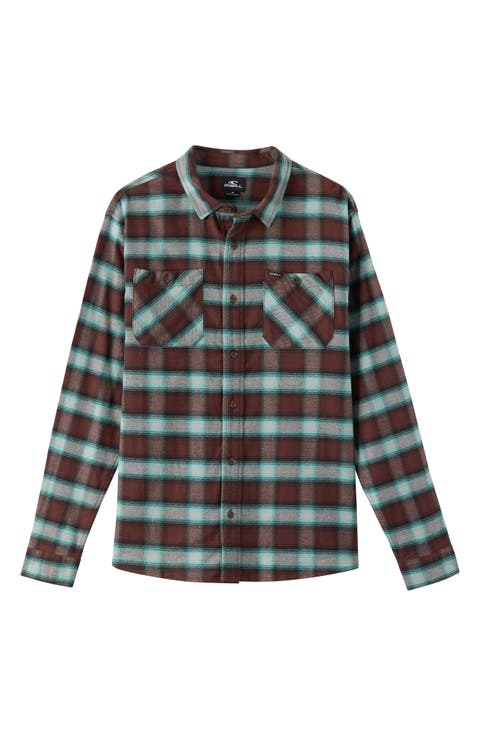 Kids' Coastline Plaid Stretch Cotton Flannel Button-Up Shirt