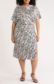 Renee C Zebra Print Short Sleeve Satin Midi Dress