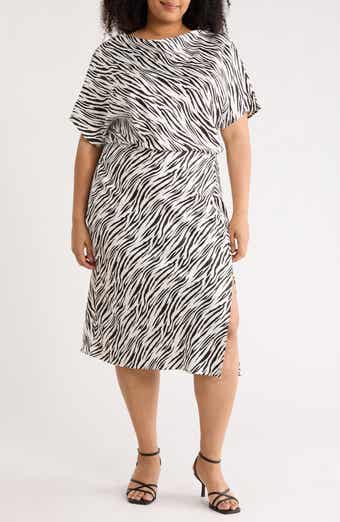Zebra Print Short Sleeve Satin Midi Dress