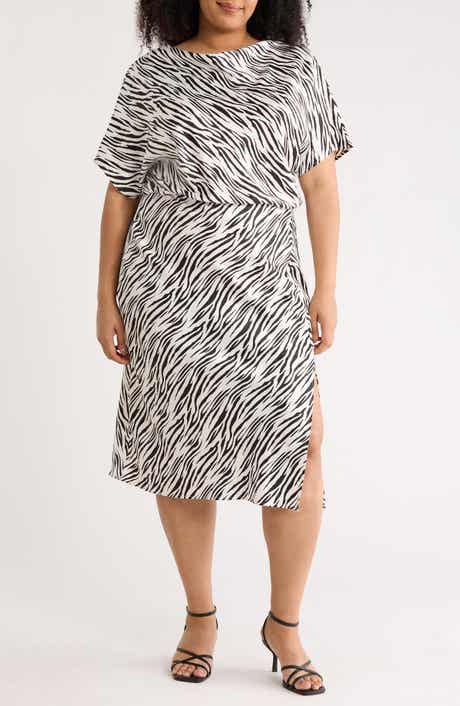 Renee C Zebra Print Short Sleeve Satin Midi Dress