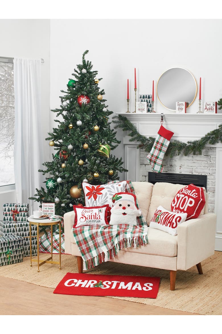 20" Carter Christmas Green White Red Plaid Hanging Large XMAS Red Cuff Stocking, Alternate, color, White