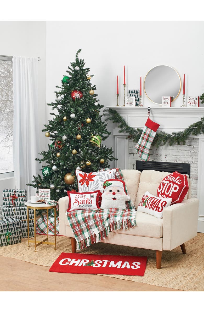 C&F Home Poinsettia Christmas Printed & Embellished Throw Pillow, Alternate, color, White