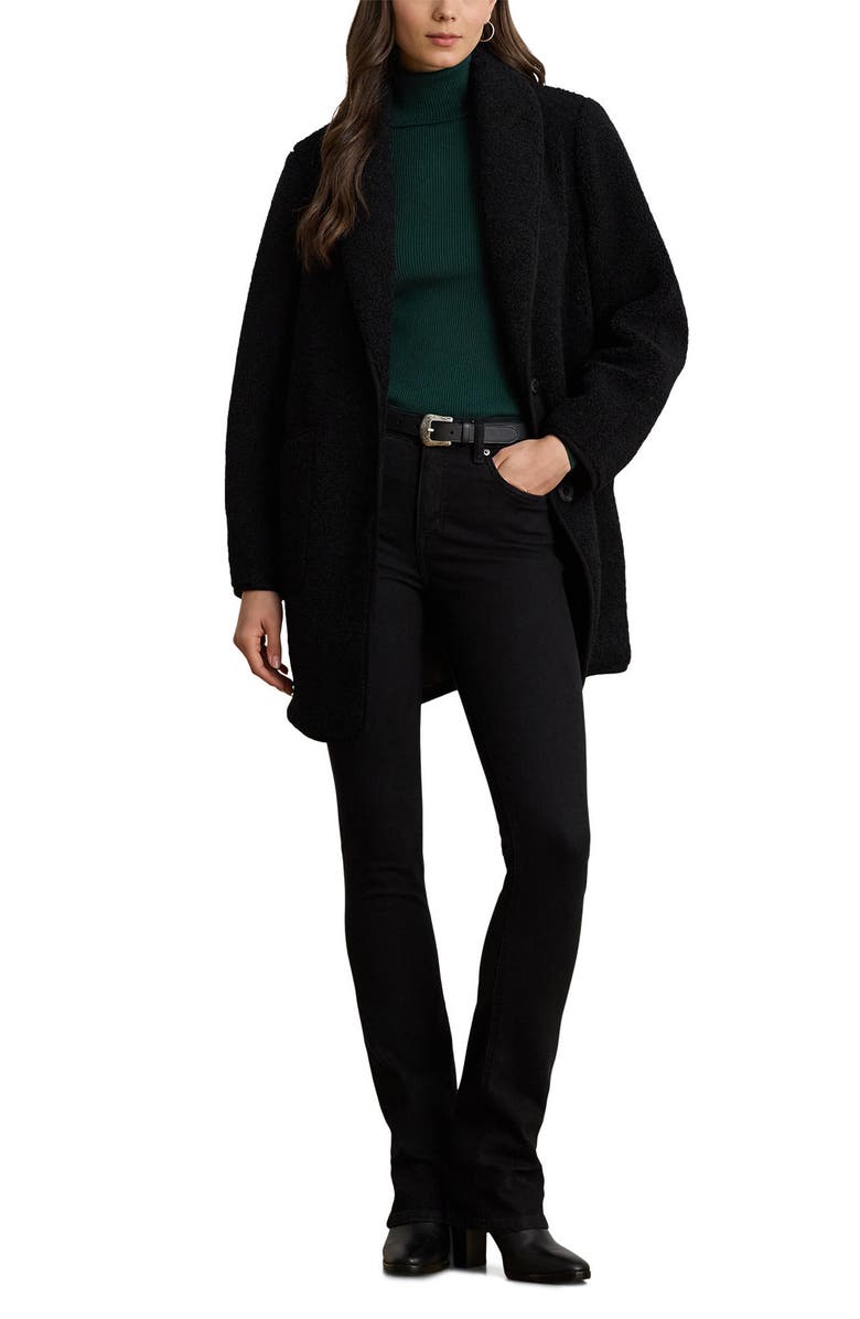 Lauren Ralph Lauren Shawl Collar Faux Shearling Coat, Alternate, color, Black
