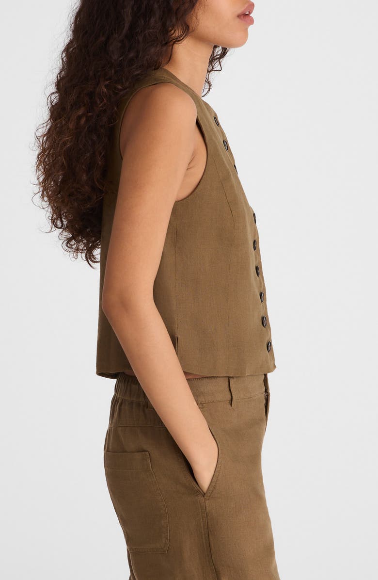 Madewell Button Front Linen Shell Top, Alternate, color, Safari Khaki