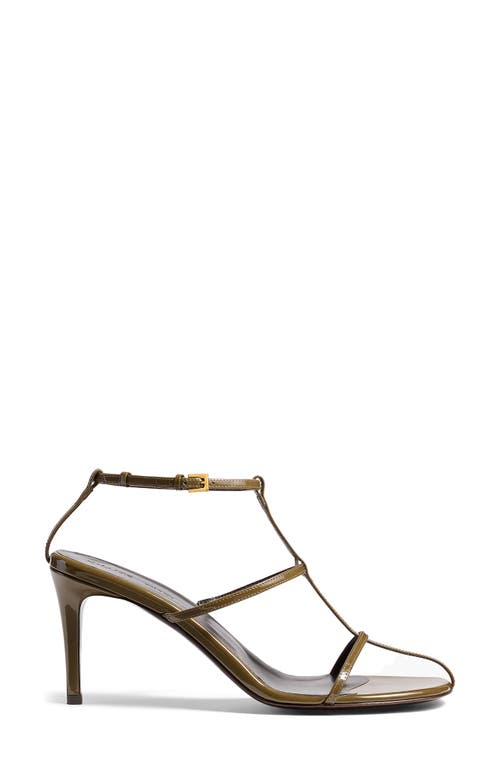 Khaite Leather T-strap Sandals In Dark Olive