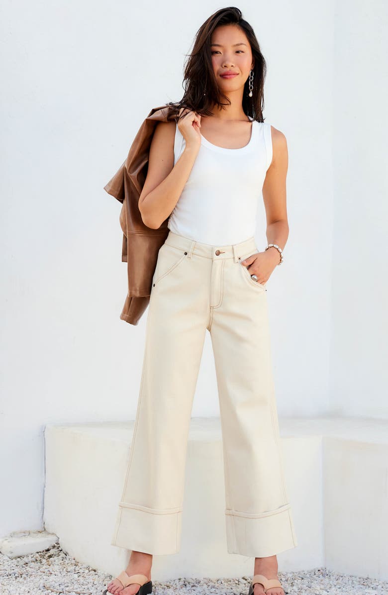 FIFTEEN TWENTY Dana Cuffed Wide Leg Jeans, Alternate, color, Natural