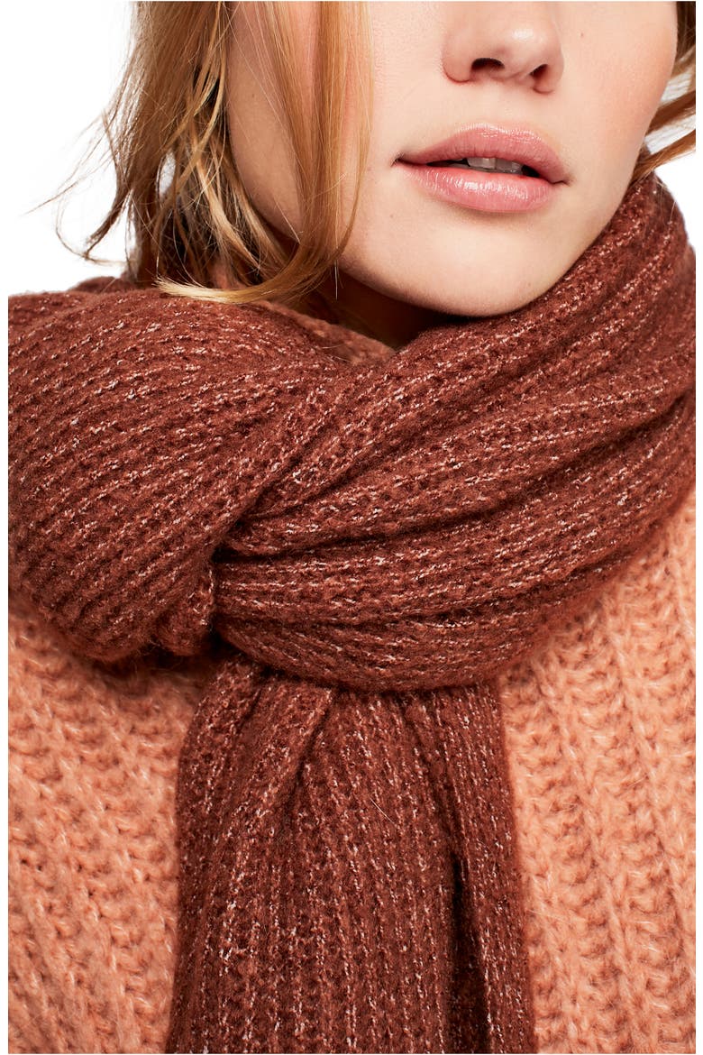 Jaden Rib Knit Blanket Scarf, Alternate, color, BROWN