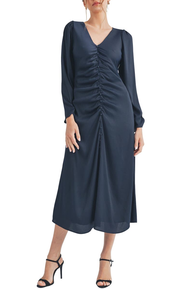 Mila Mae Scrunch Satin Long Sleeve Dress, Main, color, 