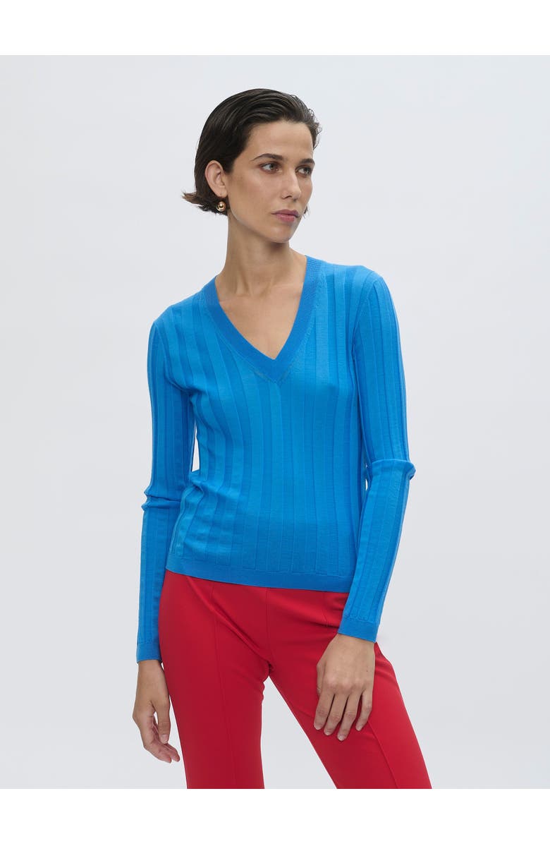 Callas Milano Rione V-Neck Rib Sweater, Alternate, color, Sea Blue