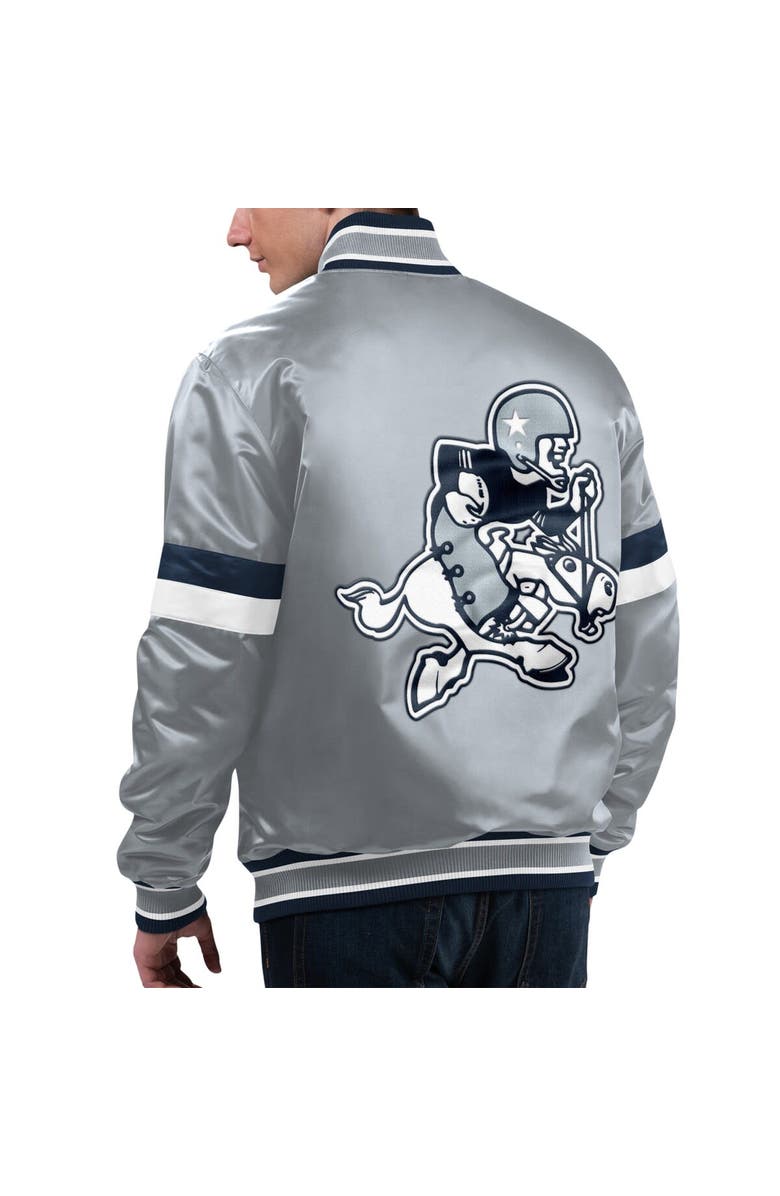 STARTER Men's Starter Silver Dallas Cowboys Home Game Satin Full-Snap Varsity Jacket, Alternate, color,