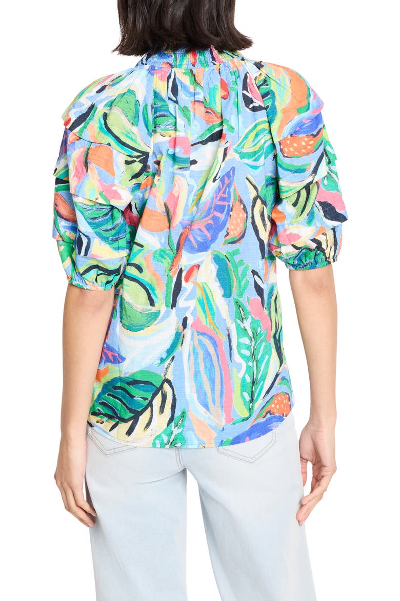 Island Beat Smocked Collar Top, Alternate, color, BLUE MULTI