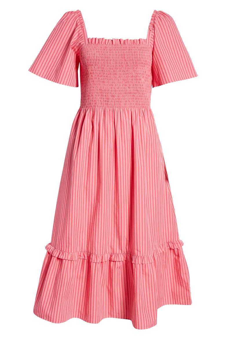 Deana Smocked Stripe Poplin Midi Dress, Alternate, color, PINK
