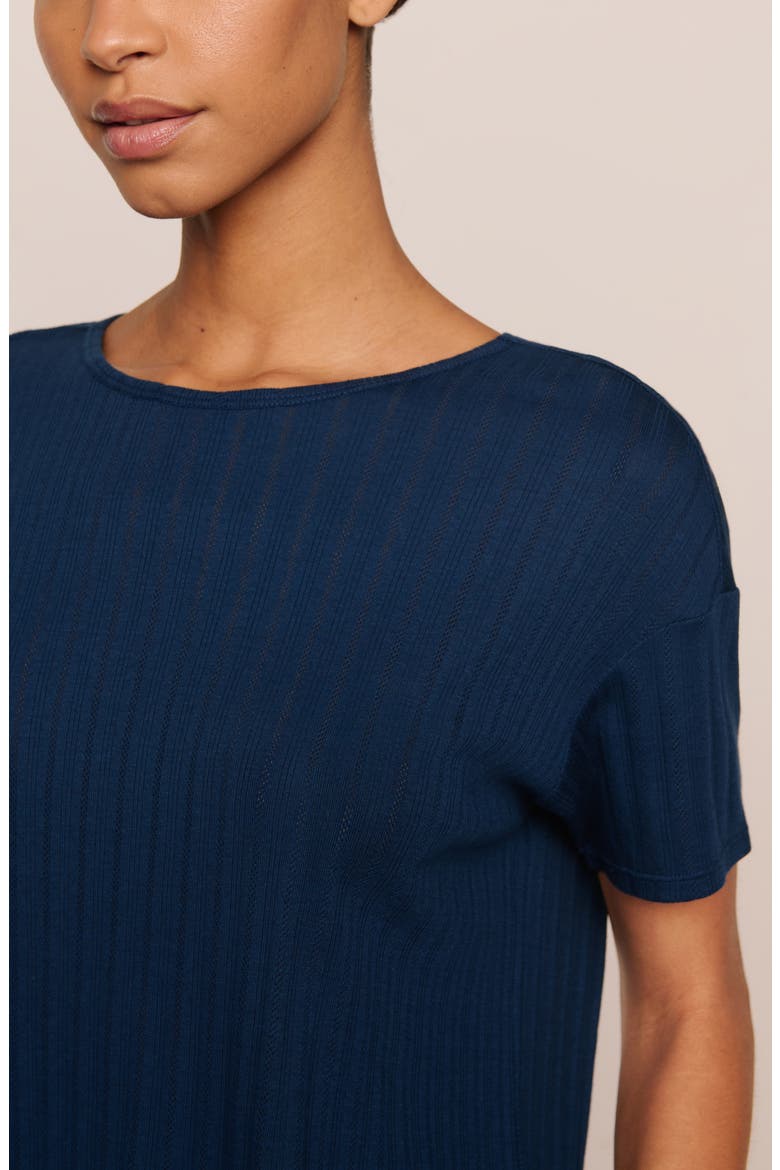 Pointelle Rib Pajama Top, Alternate, color, NAVY