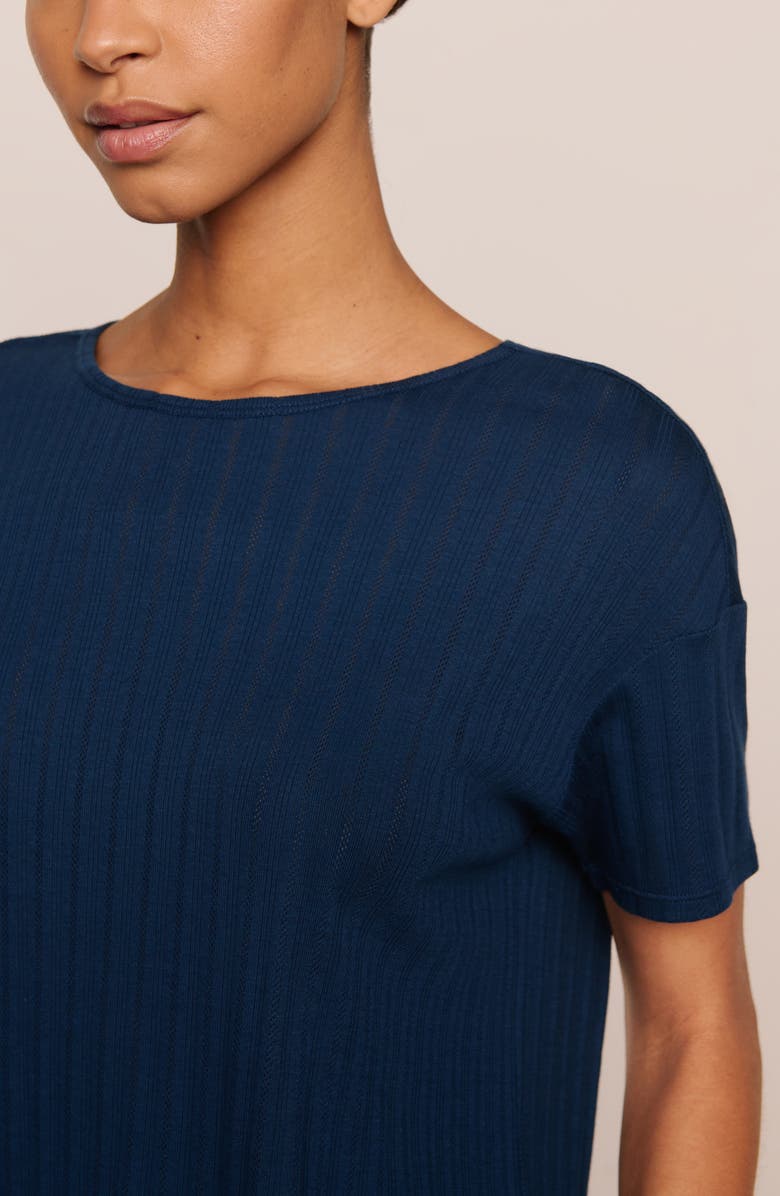 Eberjey Pointelle Rib Pajama Top, Alternate, color, Navy