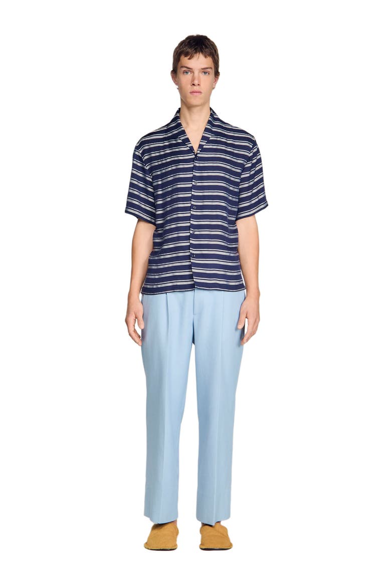 Striped boat neck shirt, Main, color, Navy blue