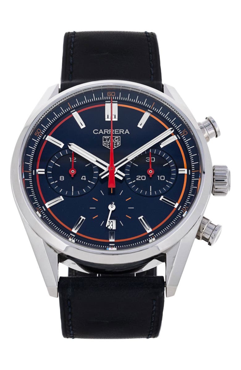 Watchfinder & Co. Tag Heuer Preowned 2024 Carrera Automatic CBN201D.FC6543 Leather Strap Watch, 42mm, Main, color, Blue