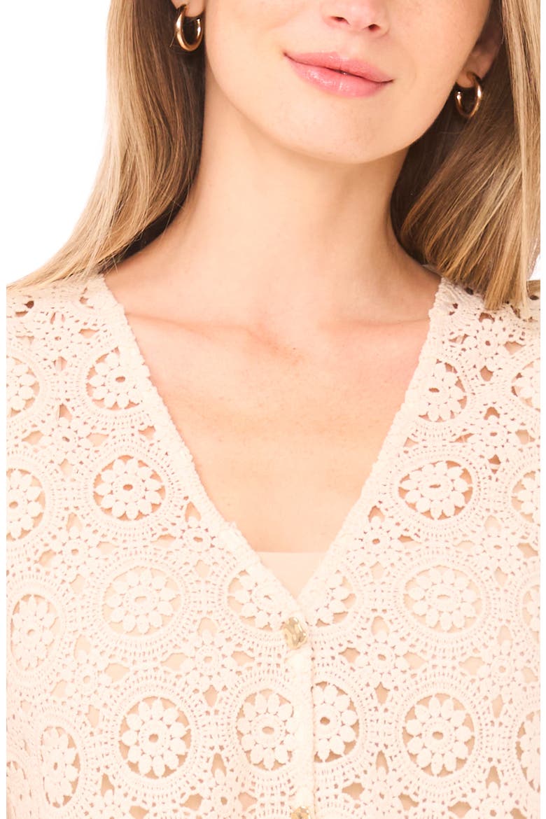 Eyelet Lace V-Neck Short Sleeve Top, Alternate, color, EGGNOG