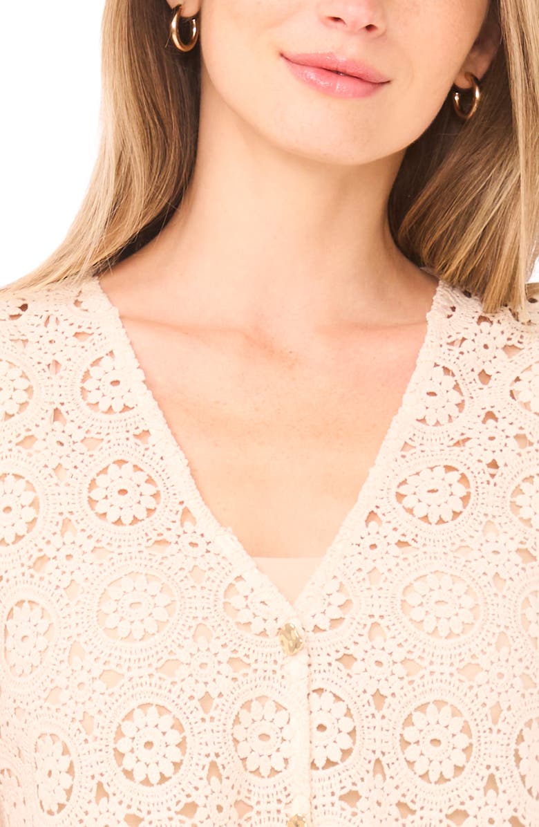 Parker Eyelet Lace V-Neck Short Sleeve Top, Alternate, color, Eggnog