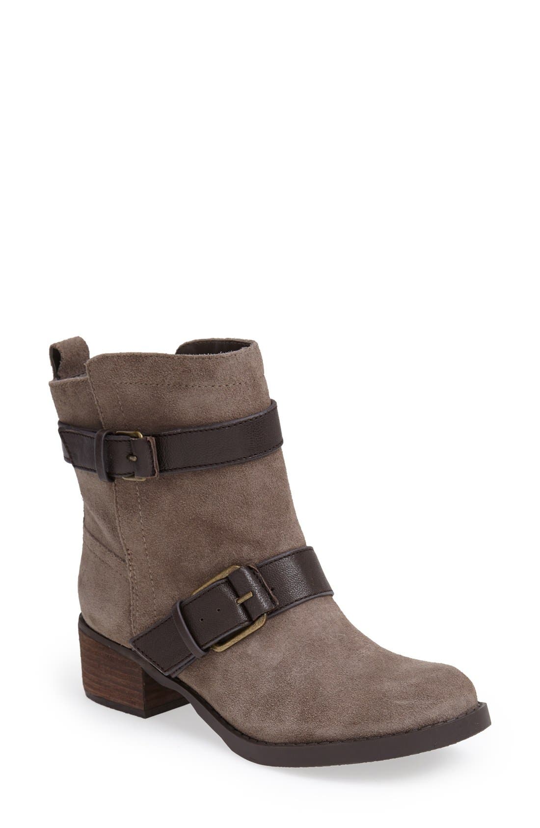 'Kai' Suede Moto Boot, Main, color, DARK MUSHROOM/ ASH