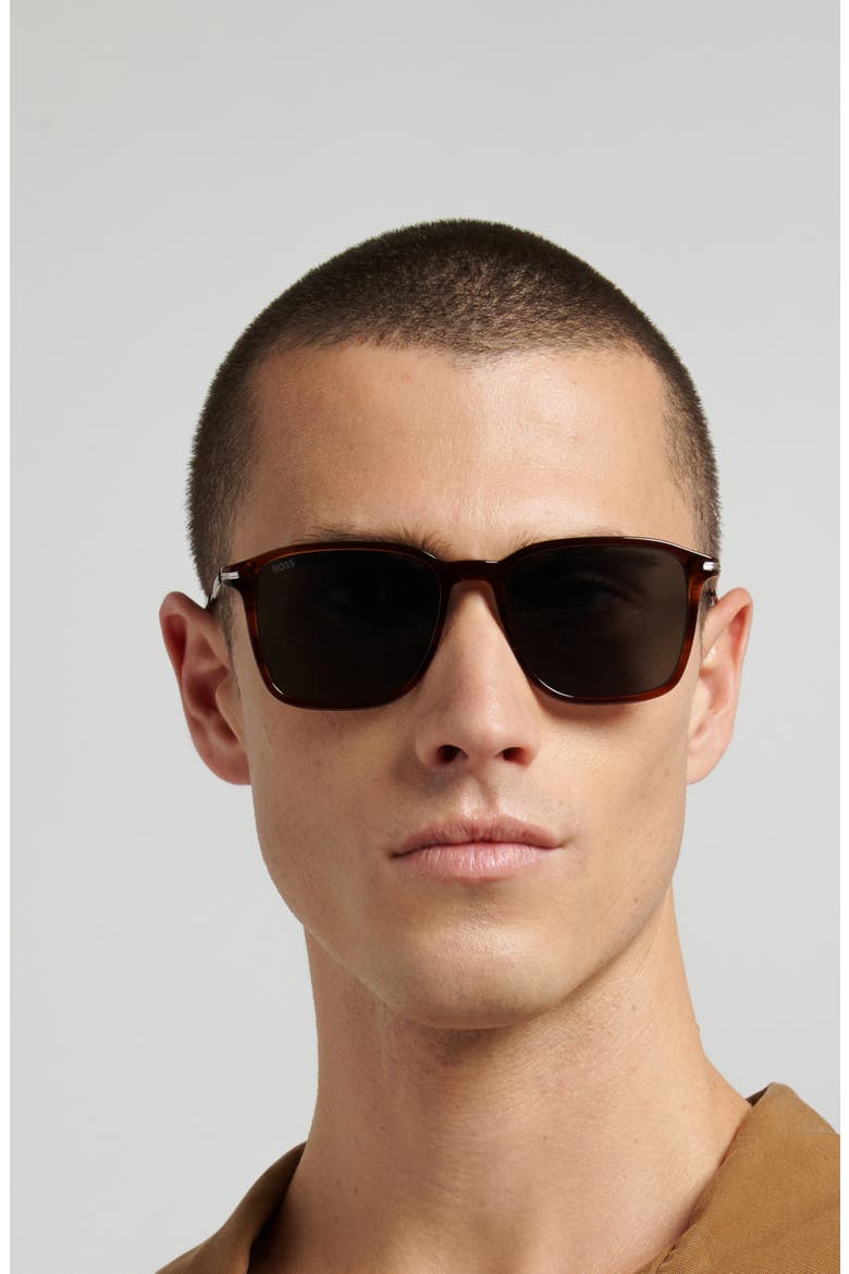 55mm Sunglasses, Alternate, color, BROWN HORN RUTHENIUM/ GREEN