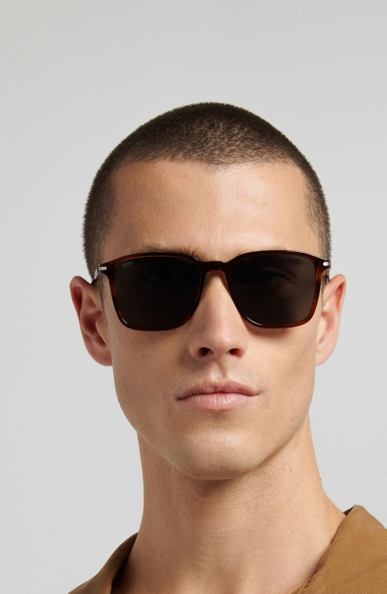 BOSS 55mm Sunglasses, Alternate, color, Brown Horn Ruthenium/ Green