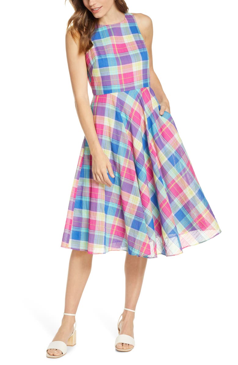 1901 Madras Plaid Fit & Flare Dress, Main, color, 
