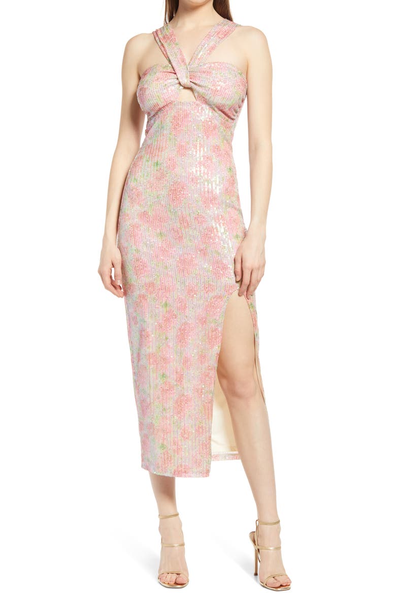 Saylor Faena Sequin Halter Midi Dress, Main, color, 