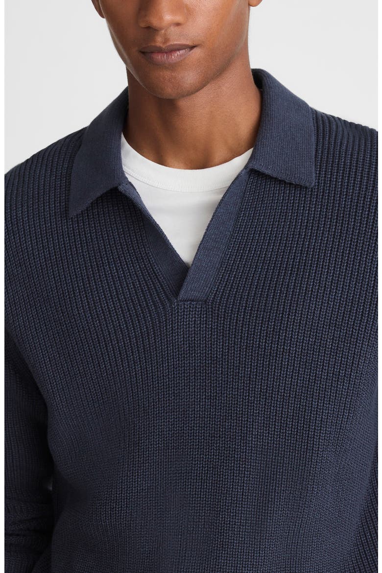 Shaker Stitch Cotton Sweater Polo, Alternate, color, COOL NAVY