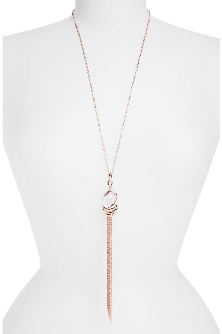 'Miss Havisham' Tassel Pendant Necklace, Main, color, ROSE GOLD/ CLEAR