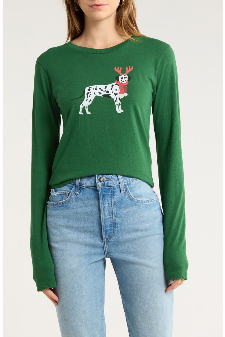 Reindeer Dog Long Sleeve Cotton Graphic T-Shirt, Main, color, EDEN