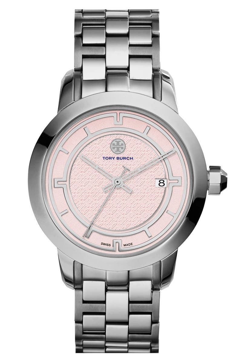 Tory Burch 'Tory' Large Round Bracelet Watch, 37mm, Main, color, 