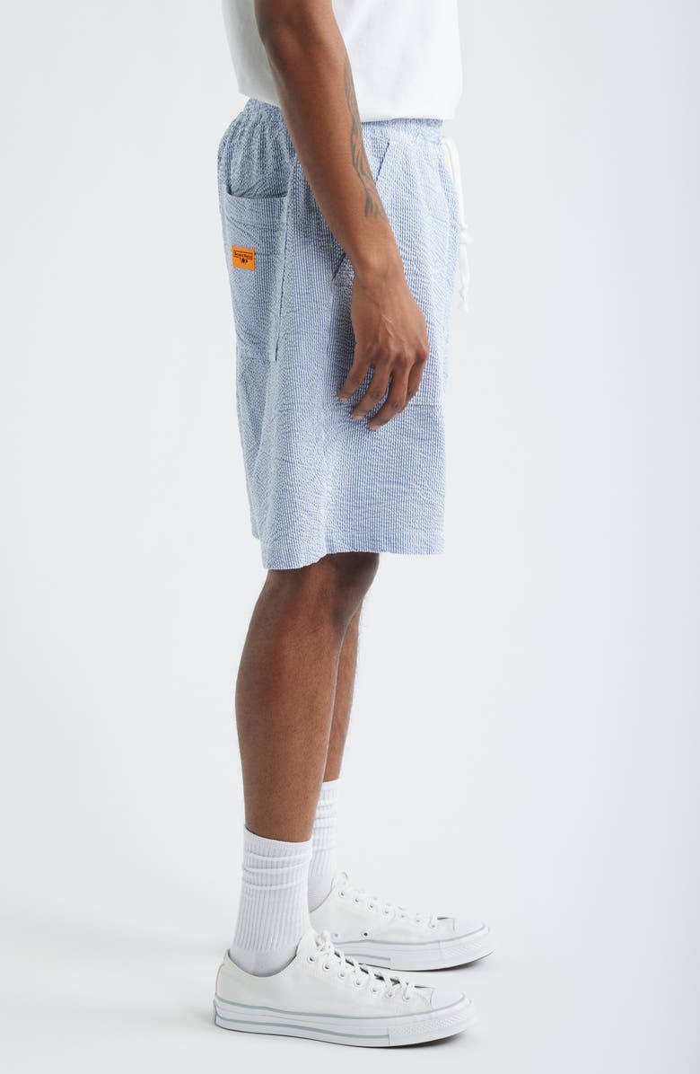 Service Works Seersucker Organic Cotton Poplin Drawstring Chef Shorts, Alternate, color, Navy Stripe