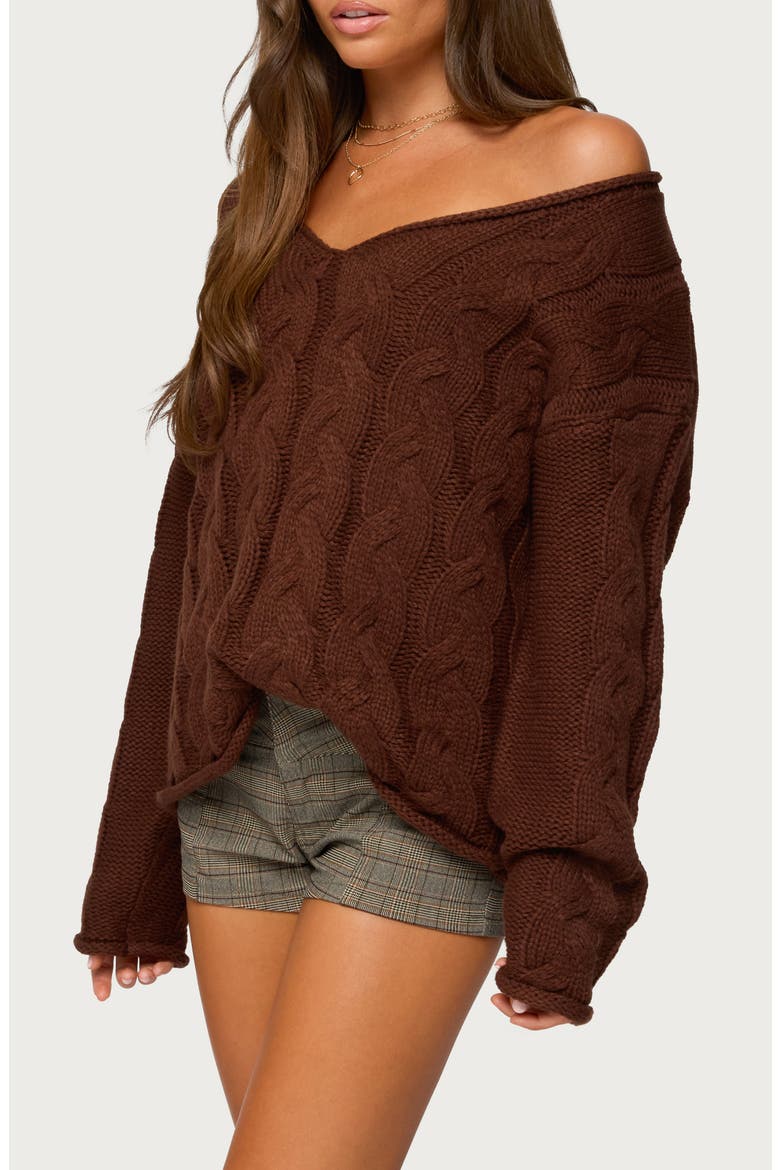 Inga Oversize Cable Stitch Sweater, Alternate, color, BROWN
