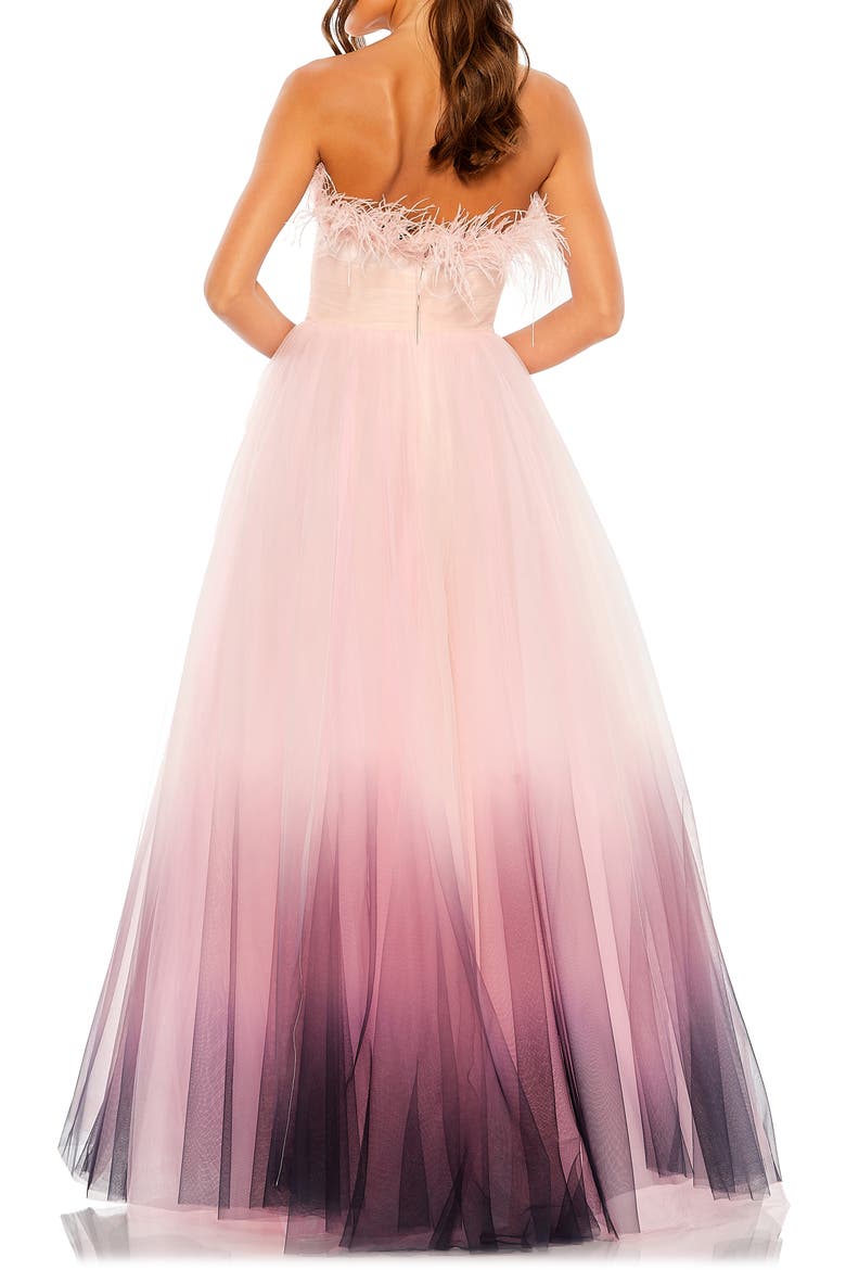 Strapless Feather Hem Tulle Gown, Alternate, color, PINK OMBRE