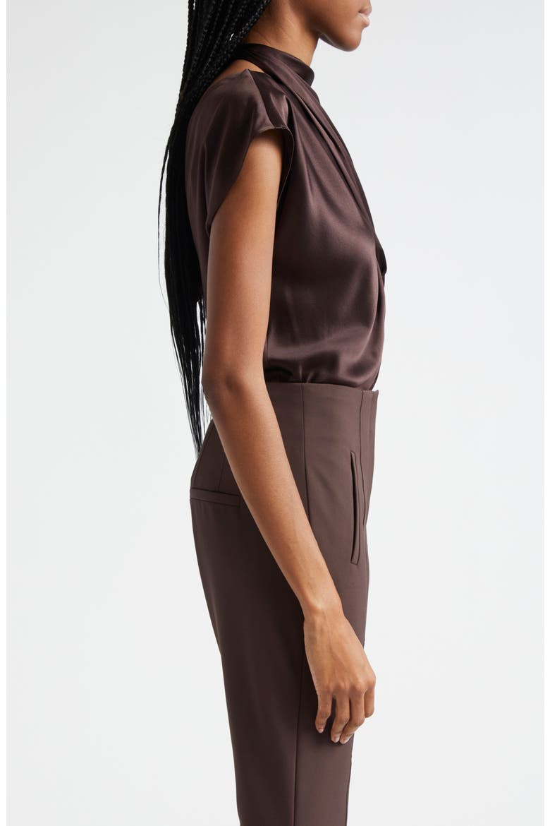Leilany Tie Neck Silk Top, Alternate, color, DARK CHOCOLATE