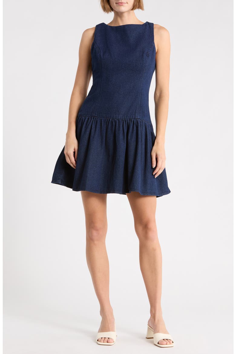 Denim Drop Waist Minidress, Main, color, DARK DENIM
