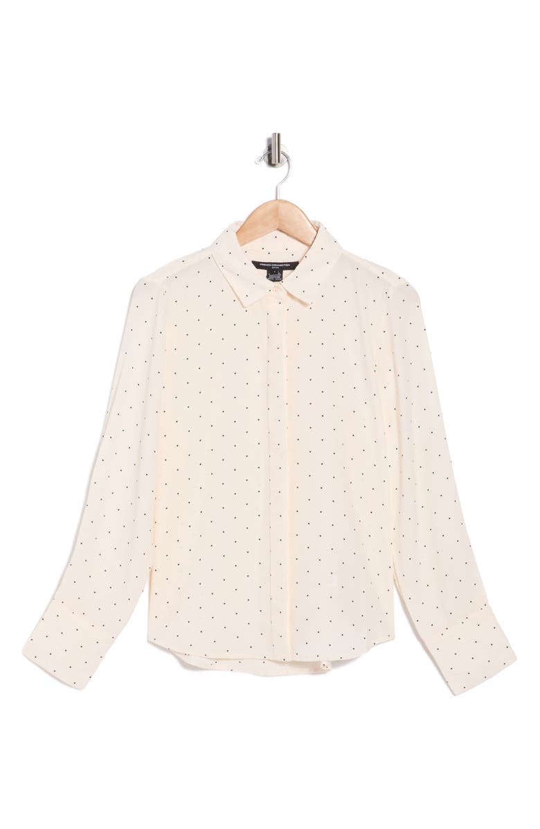 French Connection Polka Dot Button-Up Shirt, Alternate, color, Cream W/ Black Polka Dot