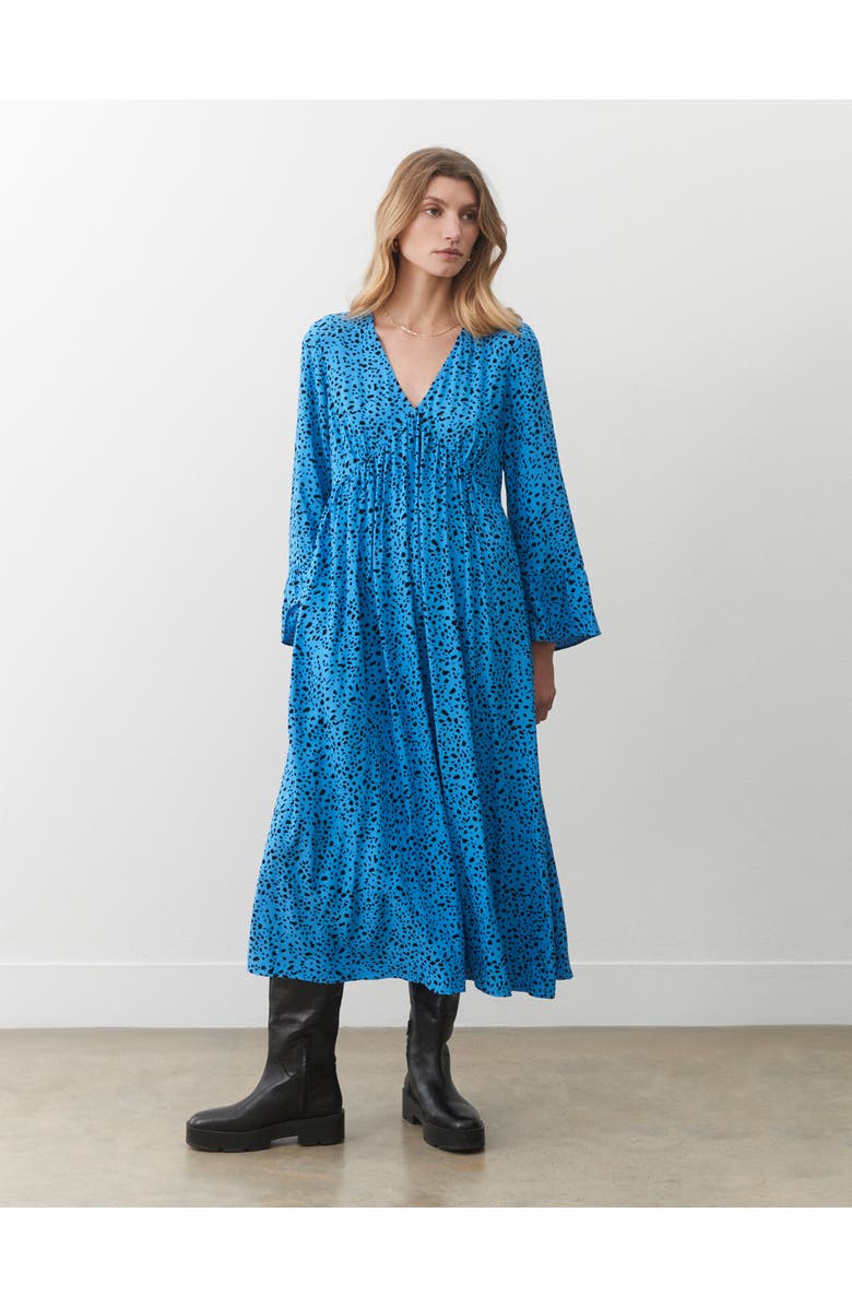 Finery London Laura V-Neck Animal Print Midi Dress, Main, color, Blue Animal