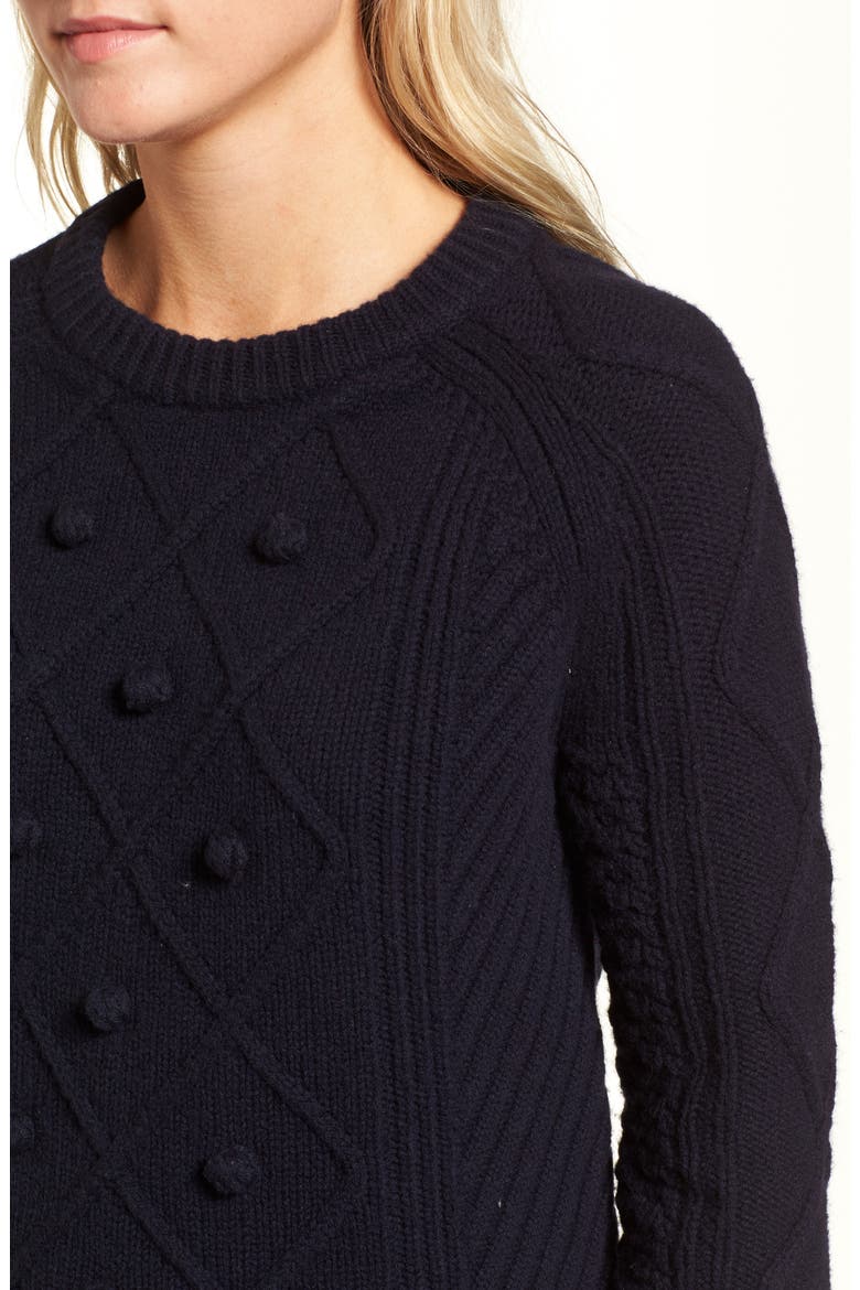 J.Crew Merino Wool Cable Pompom Sweater, Alternate, color, NAVY