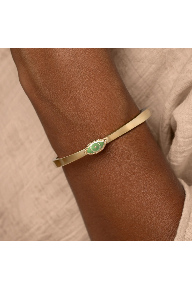Guardian Glow Jade Evil Eye Bangle, Alternate, color, Gold/Pastel Green