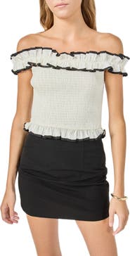 Endless Rose Off the Shoulder Ruffle Trim Smocked Top