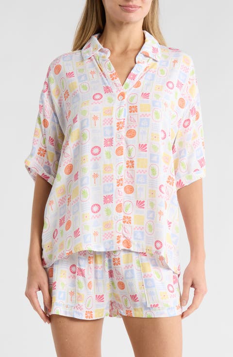 Pocket Cabana Button-Up Shirt & Shorts Cover-Up Set