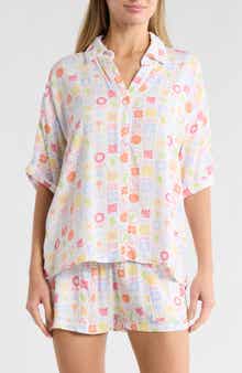 Betsey Johnson Pocket Cabana Button-Up Shirt & Shorts Cover-Up Set