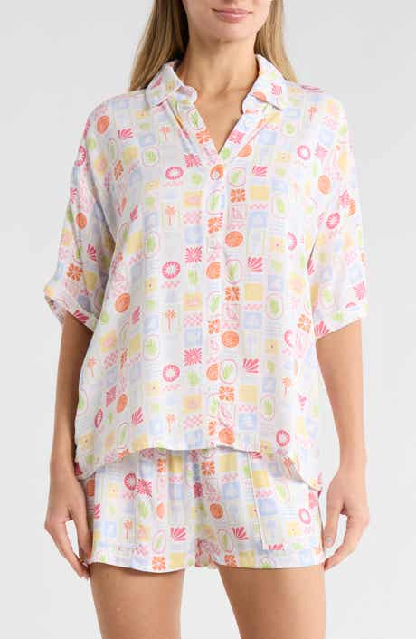 Betsey Johnson Pocket Cabana Button-Up Shirt & Shorts Cover-Up Set